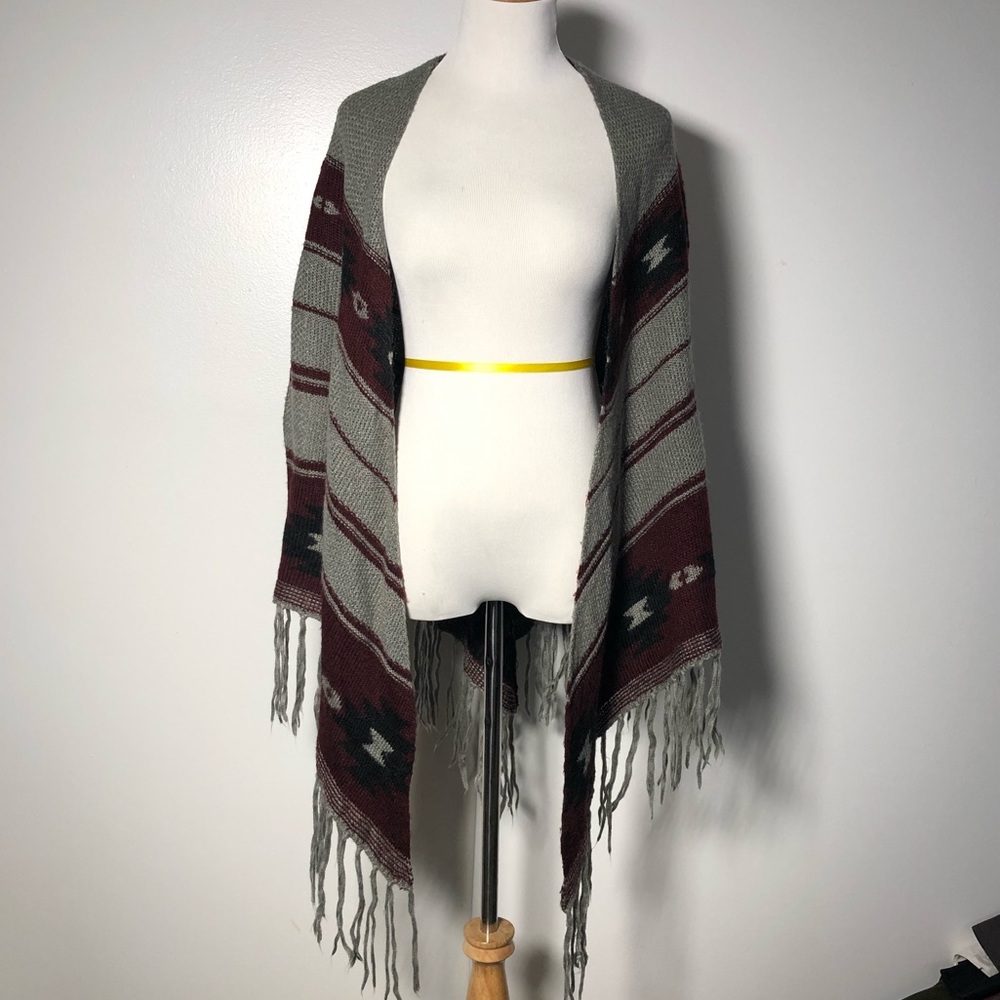 Tribal print sweater shawl with arm holes
